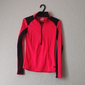 PINK Victoria's Secret Hot Pink and Black Quarter-Zip Pullover